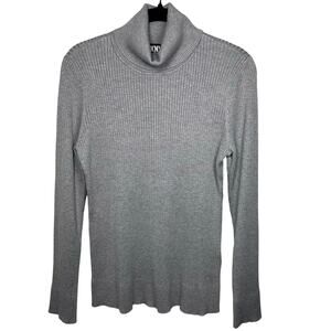 DKNY Womens Gray Ribbed Long Sleeve Turtleneck Knit Sweater Medium